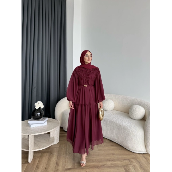Hen - Margo Şifon Elbise - Bordo