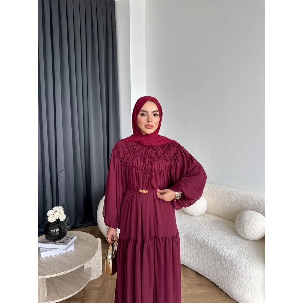 Hen - Margo Şifon Elbise - Bordo