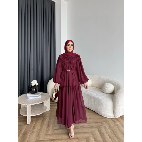 Hen - Margo Şifon Elbise - Bordo