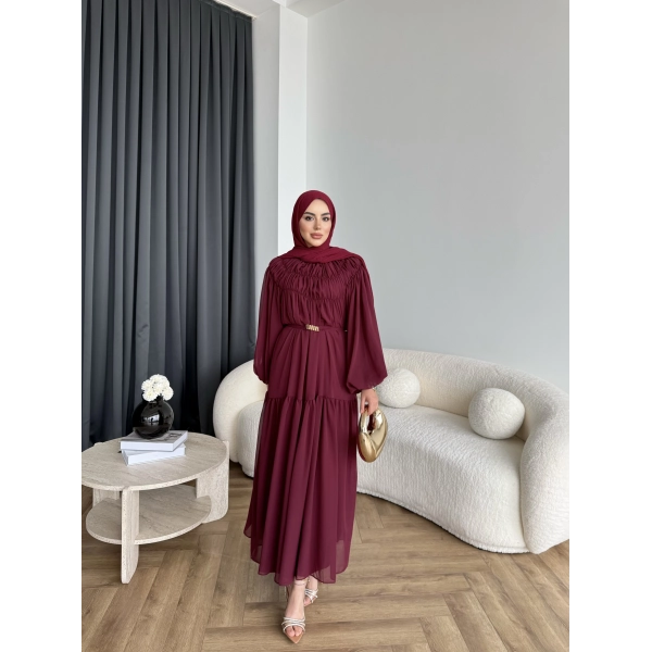 Hen - Margo Şifon Elbise - Bordo