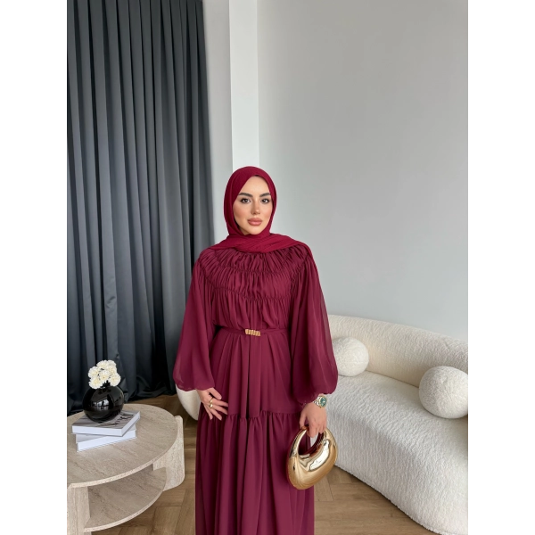 Hen - Margo Şifon Elbise - Bordo