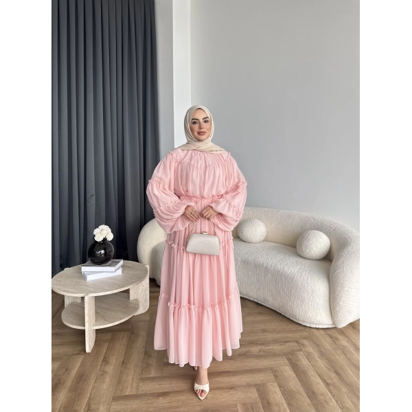 Hen - Luzy Şifon Elbise - Pembe