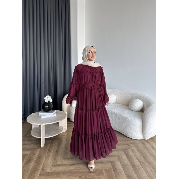 Hen - Luzy Şifon Elbise - Bordo