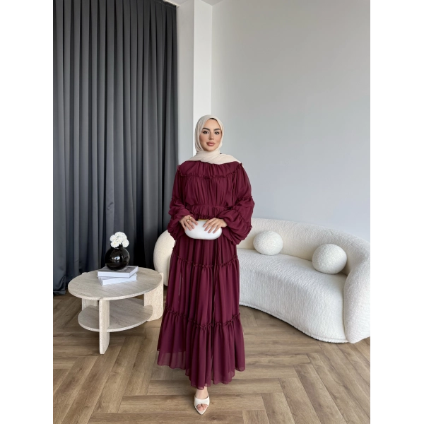 Hen - Luzy Şifon Elbise - Bordo