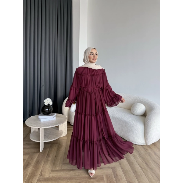 Hen - Luzy Şifon Elbise - Bordo