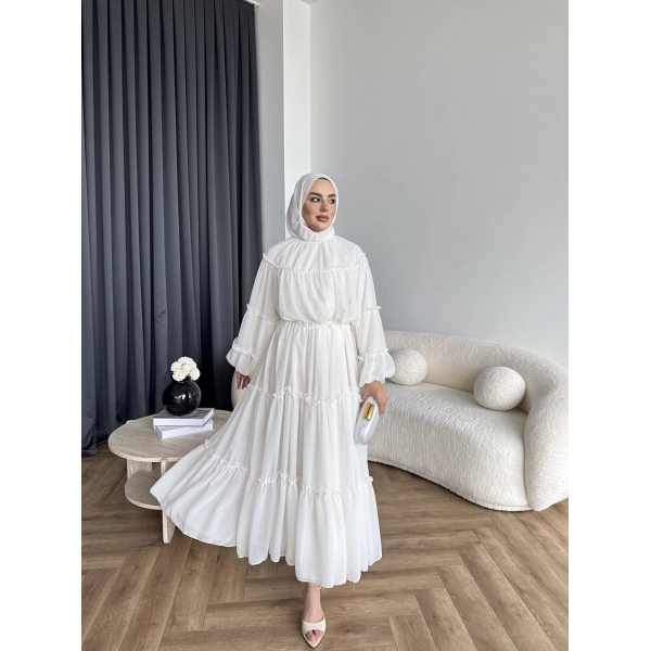 Hen - Luzy Şifon Elbise - Beyaz