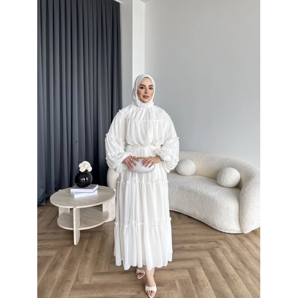 Hen - Luzy Şifon Elbise - Beyaz