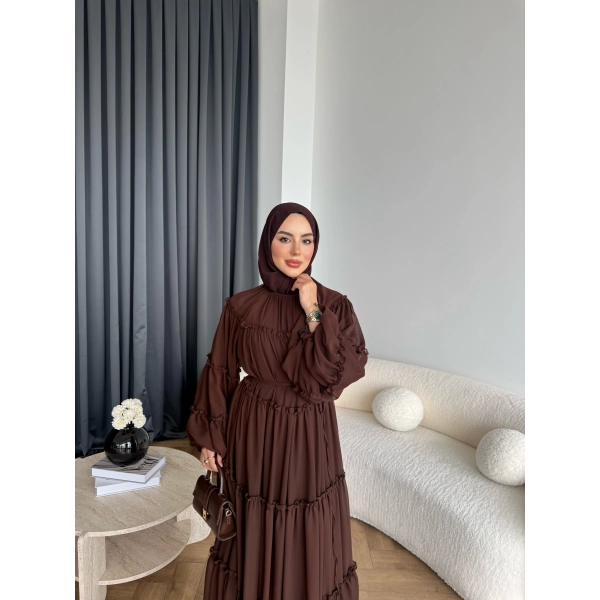 Hen - Luzy Şifon Elbise - Kahve
