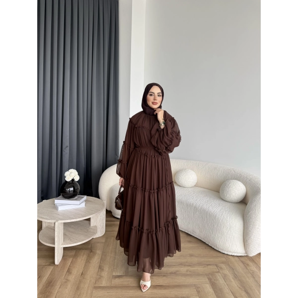 Hen - Luzy Şifon Elbise - Kahve