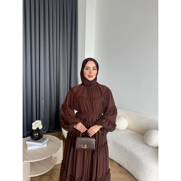 Hen - Luzy Şifon Elbise - Kahve