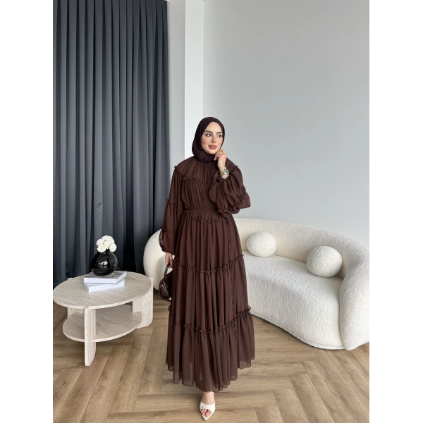 Hen - Luzy Şifon Elbise - Kahve