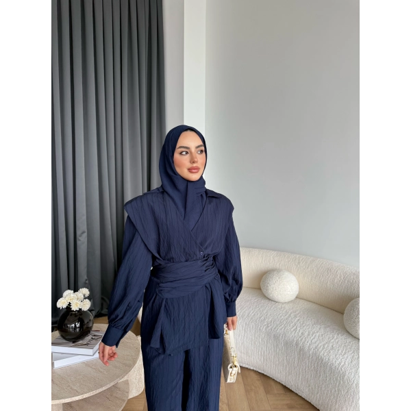 Duq - Gofre Çizgili Takım - Lacivert