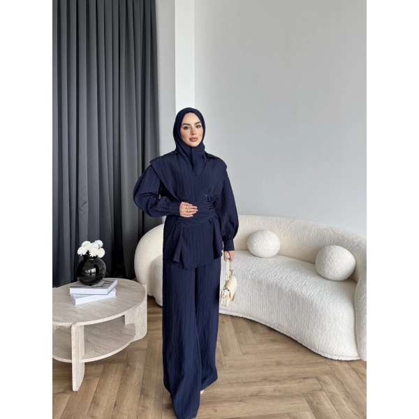 Duq - Gofre Çizgili Takım - Lacivert