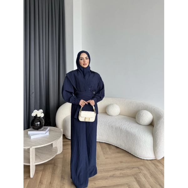 Duq - Gofre Çizgili Takım - Lacivert