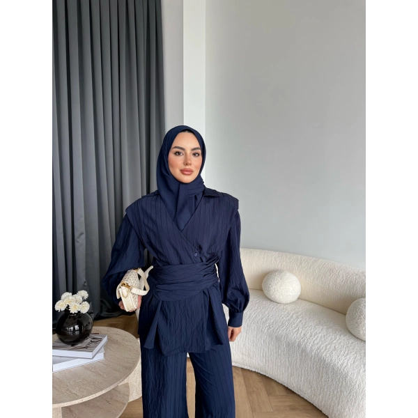 Duq - Gofre Çizgili Takım - Lacivert