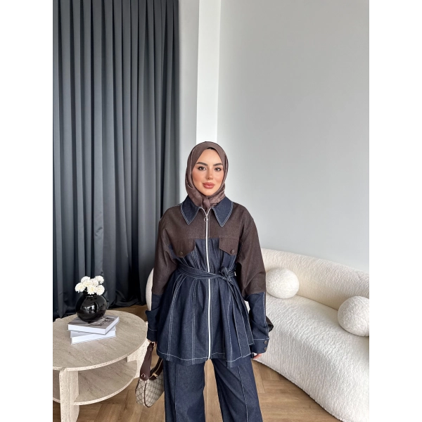 Pwn - Dark Çift Fermuar Denim Takım