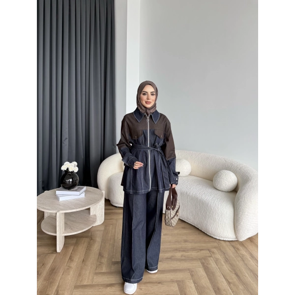 Pwn - Dark Çift Fermuar Denim Takım