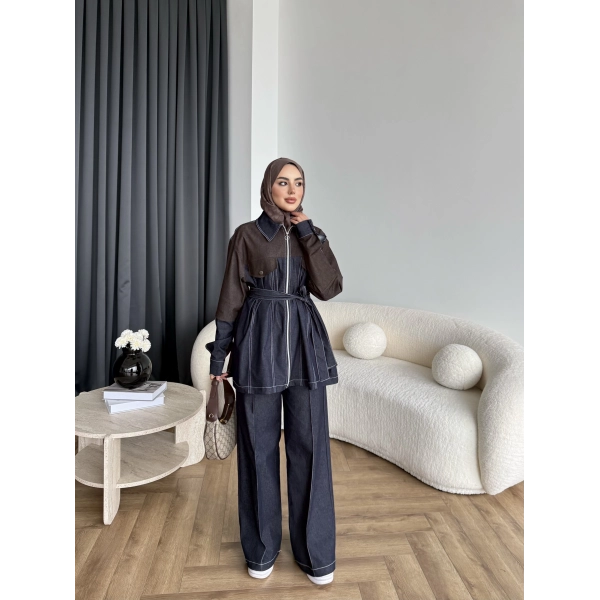 Pwn - Dark Çift Fermuar Denim Takım