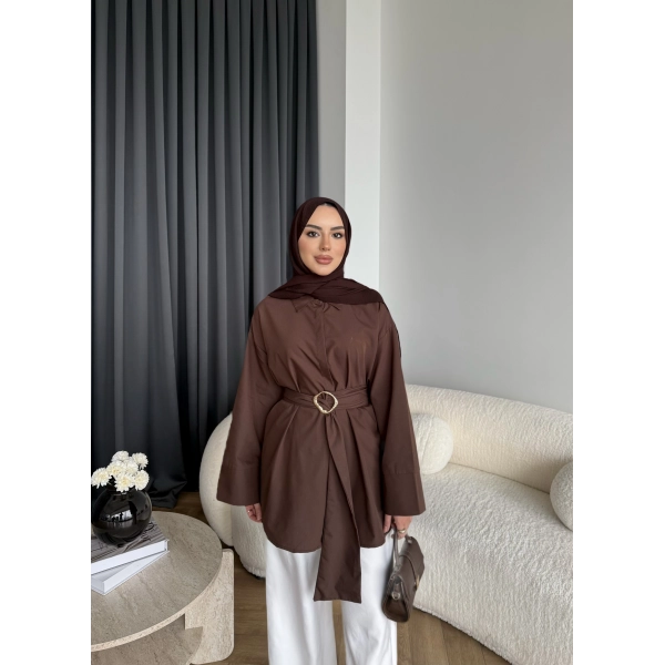 Hen - Noble Kuşaklı Gömlek - Kahve