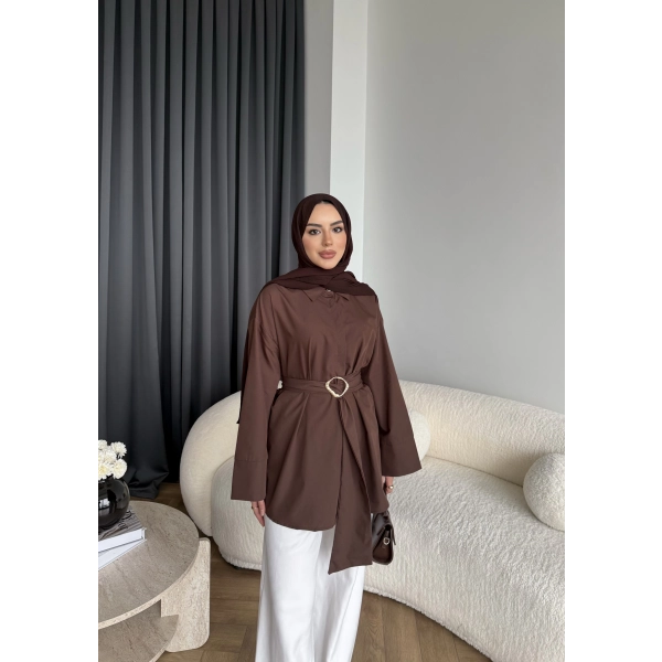 Hen - Noble Kuşaklı Gömlek - Kahve