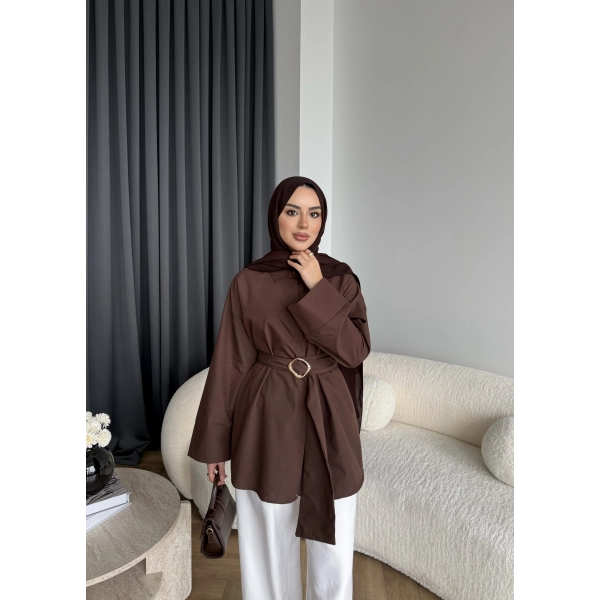 Hen - Noble Kuşaklı Gömlek - Kahve