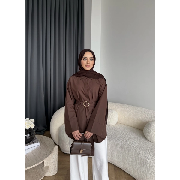 Hen - Noble Kuşaklı Gömlek - Kahve