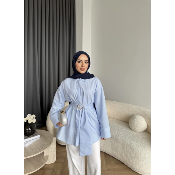 Hen - Noble Kuşaklı Gömlek - Mavi