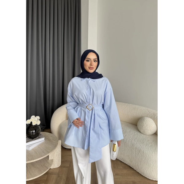 Hen - Noble Kuşaklı Gömlek - Mavi