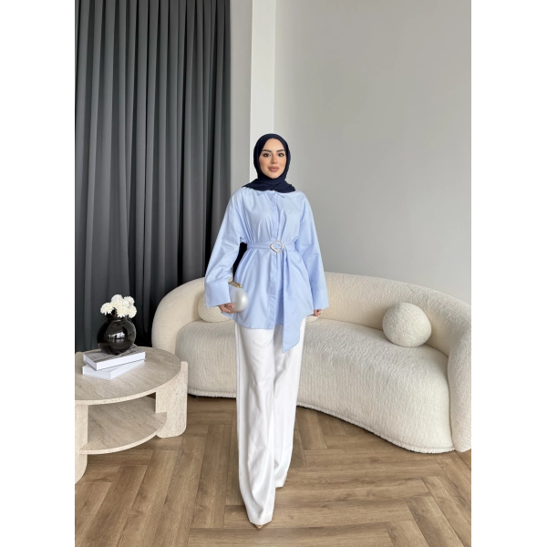 Hen - Noble Kuşaklı Gömlek - Mavi