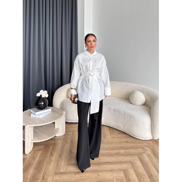 Hen - Noble Kuşaklı Gömlek - Beyaz