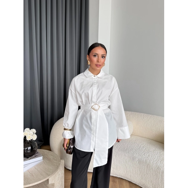 Hen - Noble Kuşaklı Gömlek - Beyaz