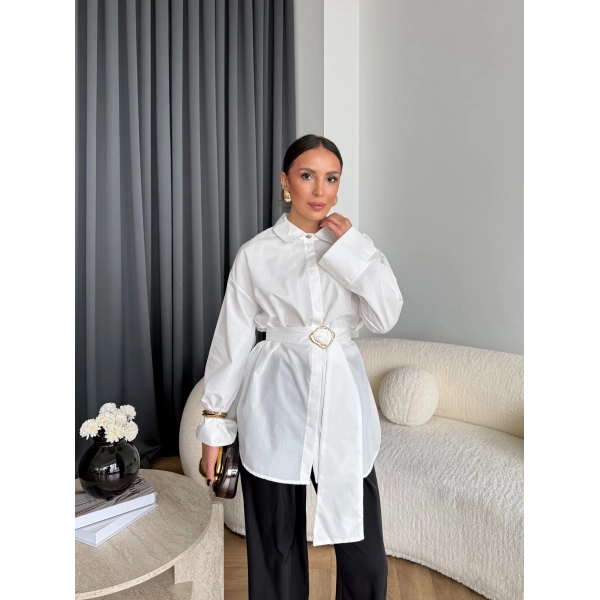 Hen - Noble Kuşaklı Gömlek - Beyaz