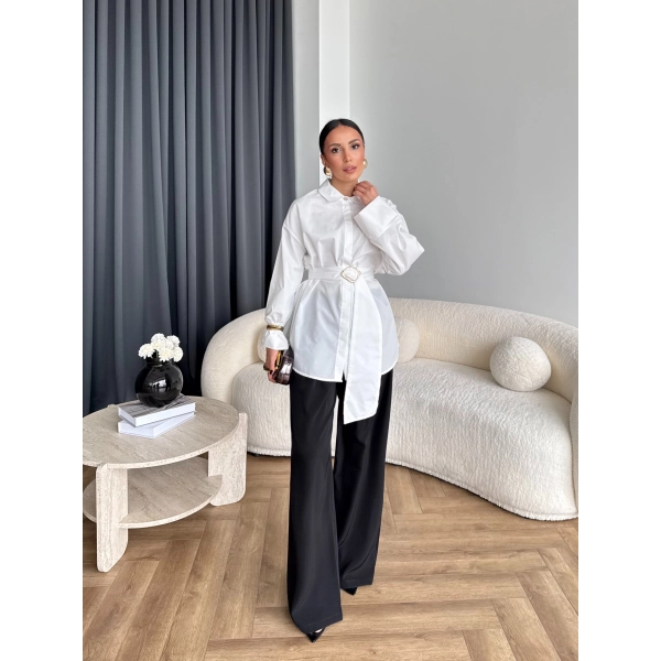 Hen - Noble Kuşaklı Gömlek - Beyaz