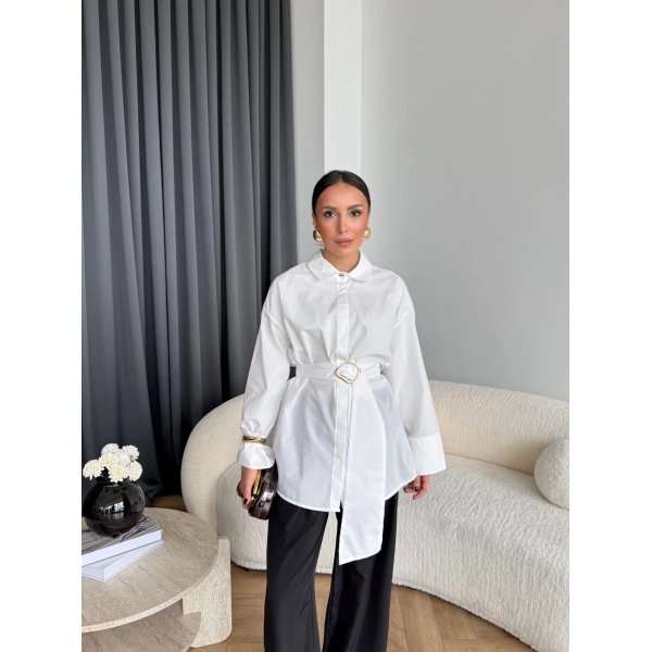 Hen - Noble Kuşaklı Gömlek - Beyaz