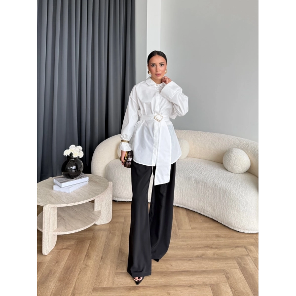 Hen - Noble Kuşaklı Gömlek - Beyaz