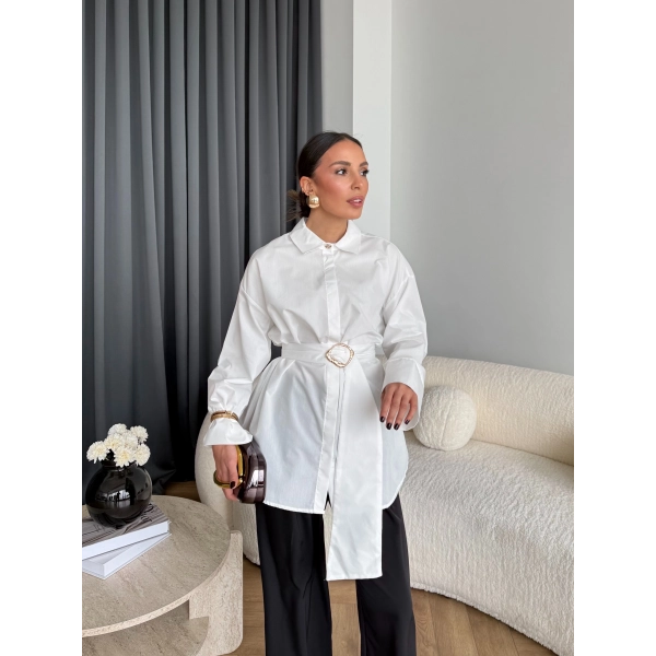 Hen - Noble Kuşaklı Gömlek - Beyaz