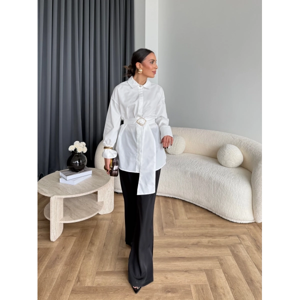 Hen - Noble Kuşaklı Gömlek - Beyaz