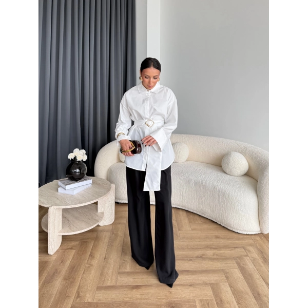 Hen - Noble Kuşaklı Gömlek - Beyaz