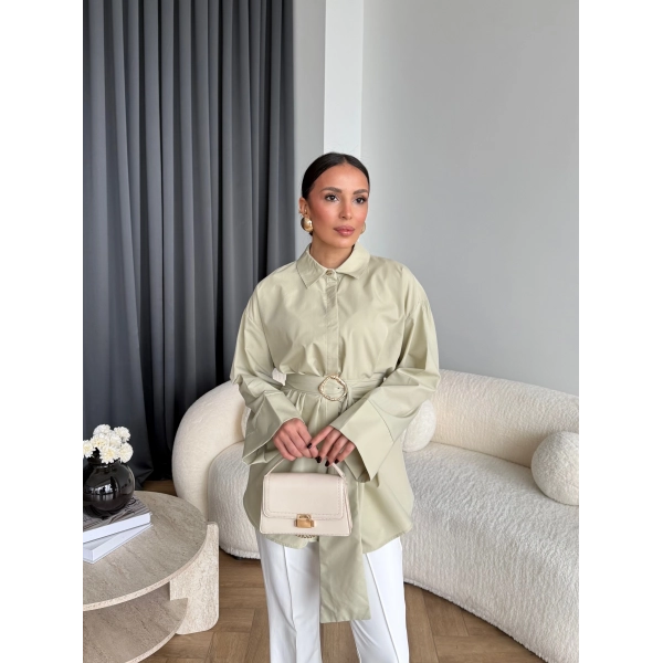 Hen - Noble Kuşaklı Gömlek - Fıstık Yeşili