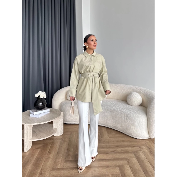 Hen - Noble Kuşaklı Gömlek - Fıstık Yeşili