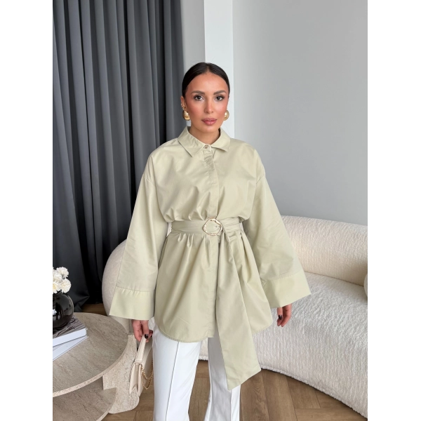 Hen - Noble Kuşaklı Gömlek - Fıstık Yeşili