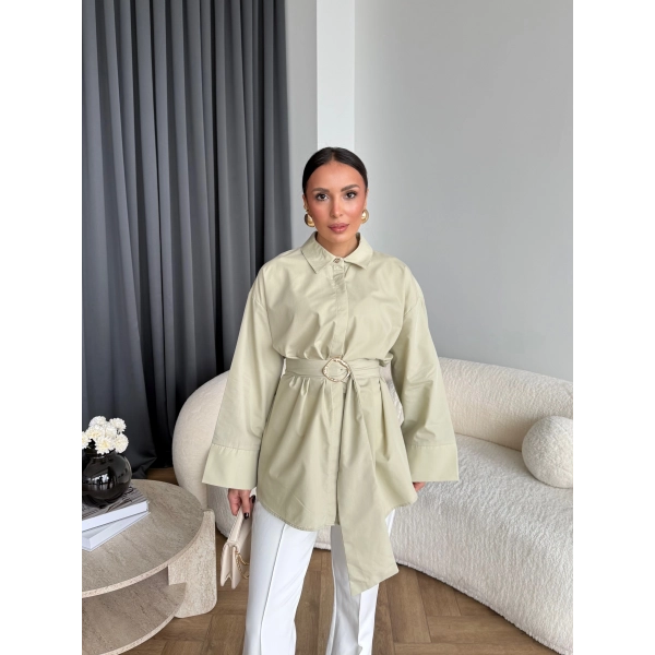 Hen - Noble Kuşaklı Gömlek - Fıstık Yeşili