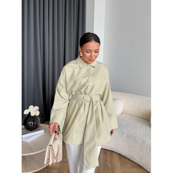 Hen - Noble Kuşaklı Gömlek - Fıstık Yeşili