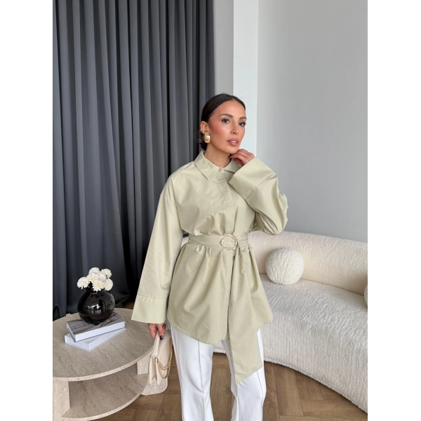 Hen - Noble Kuşaklı Gömlek - Fıstık Yeşili