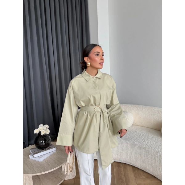 Hen - Noble Kuşaklı Gömlek - Fıstık Yeşili