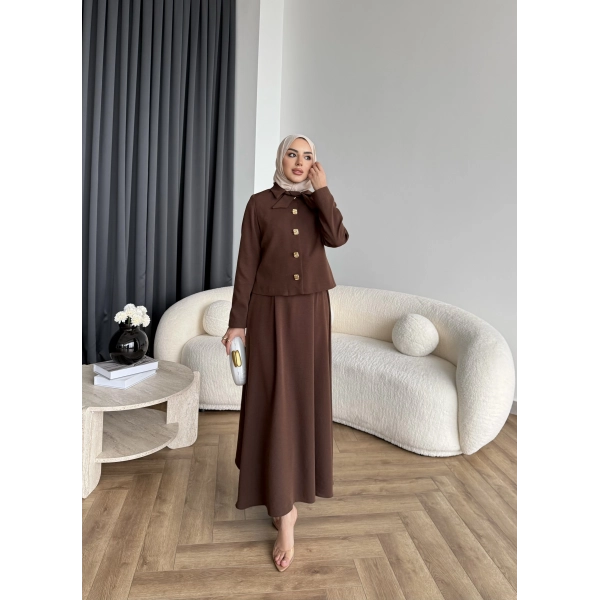 Hen - Visor Fiyonklu Etekli Takım - Kahve