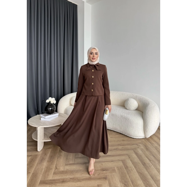 Hen - Visor Fiyonklu Etekli Takım - Kahve