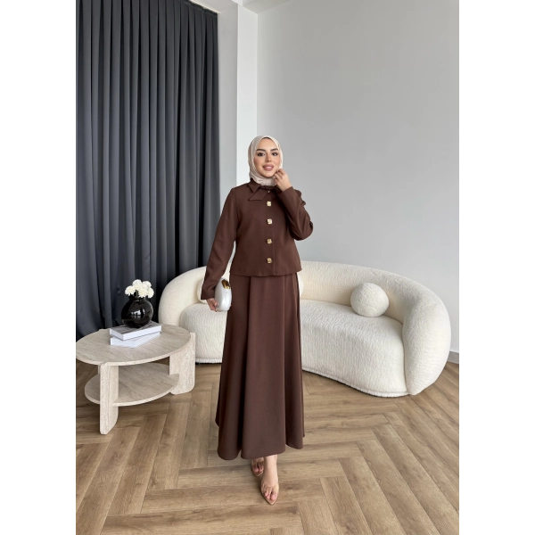 Hen - Visor Fiyonklu Etekli Takım - Kahve