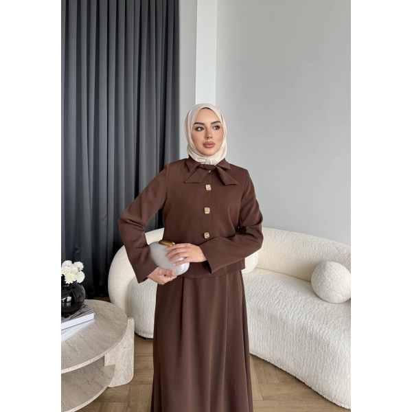 Hen - Visor Fiyonklu Etekli Takım - Kahve