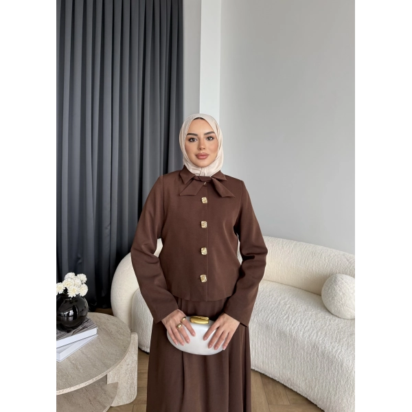 Hen - Visor Fiyonklu Etekli Takım - Kahve